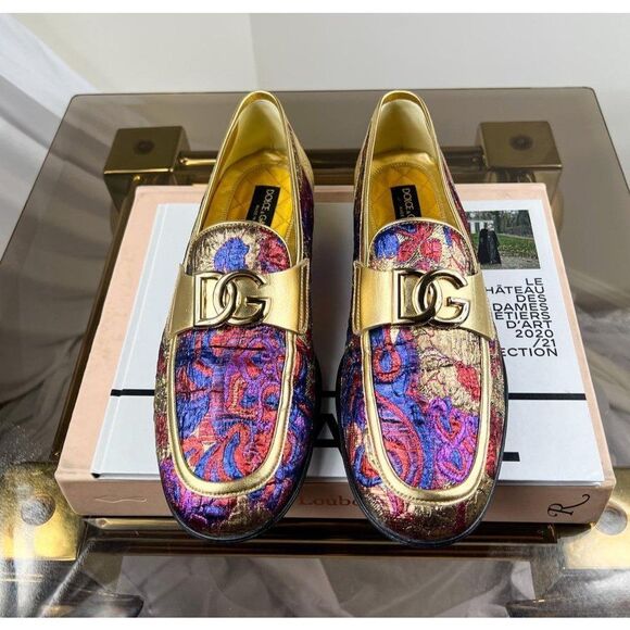 DOLCE & GABBANA Multicolor Jacquard Gold-Tone DG Logo Slip-On Loafers Si… - Picture 4 of 16